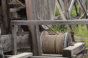 Winch for Lifting Bucket of Gravel, and people
