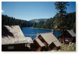 View of lake and buildings